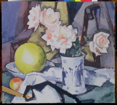 Blue and White Vase, Roses, Melon and Orange by Samuel John Peploe